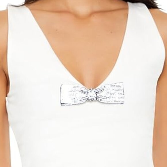 NWT FOREVER 21 Size Medium Women's White Rhinestone Bow Tank Top Shirt Holiday - Picture 3 of 4
